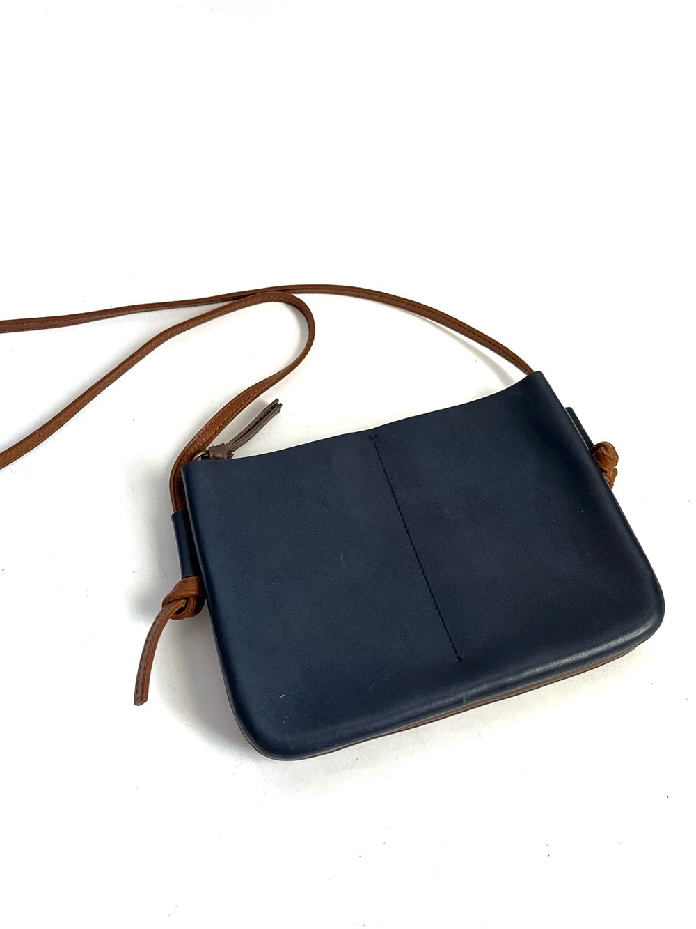 Madewell The Knotted Crossbody Bag in Navy and Brown Leather